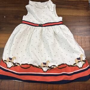 Janie & Jack Girls Sz 2T White Equestrian Horse Print Dress Satin